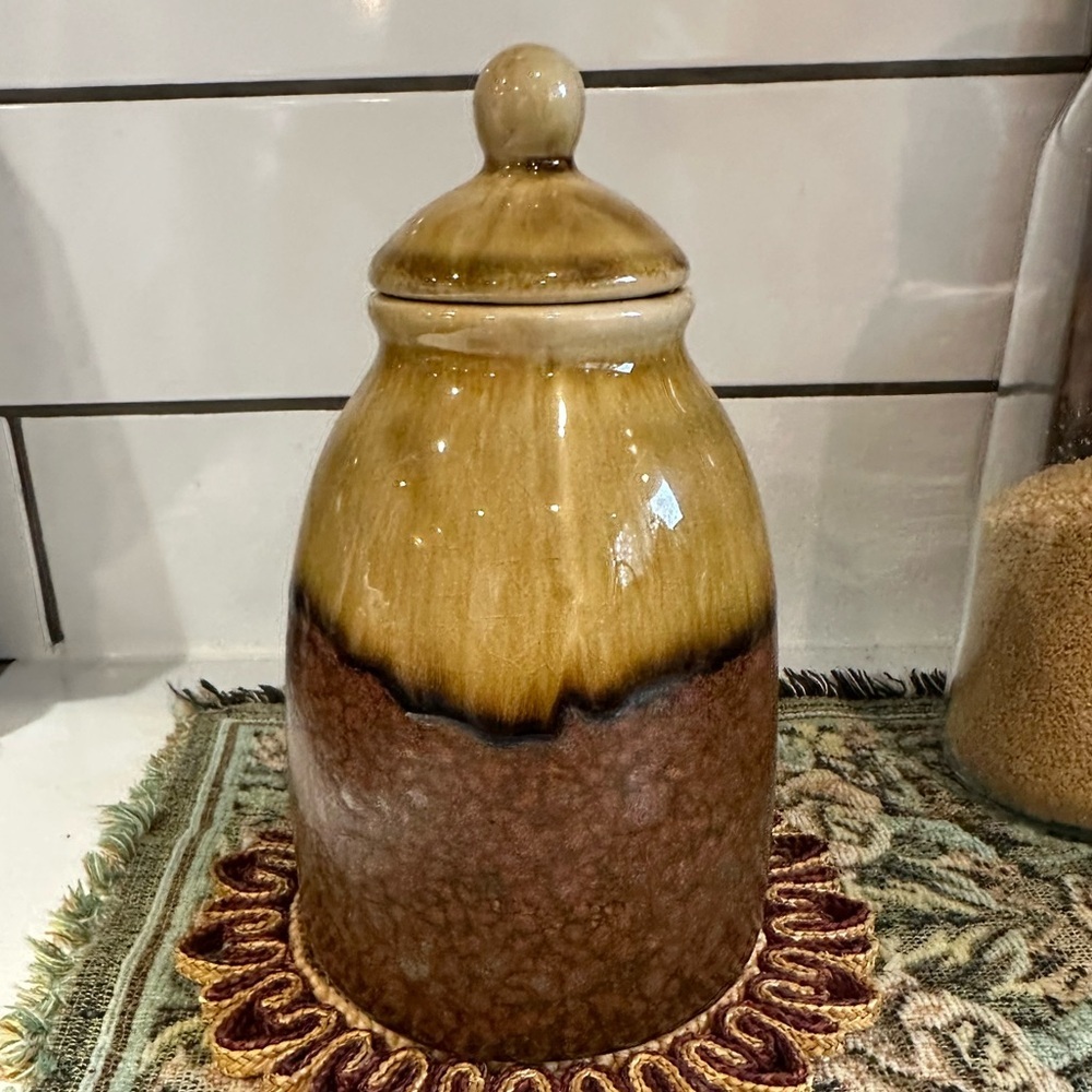 Brown vintage antique Ceramic Jar with Lid honey pot
